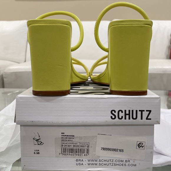 NIB SCHUTZ chartreuse LEATHER strappy wedge sandals lime apple zesty yellow 6.5 - Picture 6 of 16